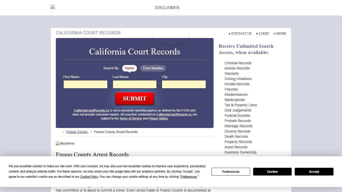 Fresno County Arrest Records | CaliforniaCourtRecords.us