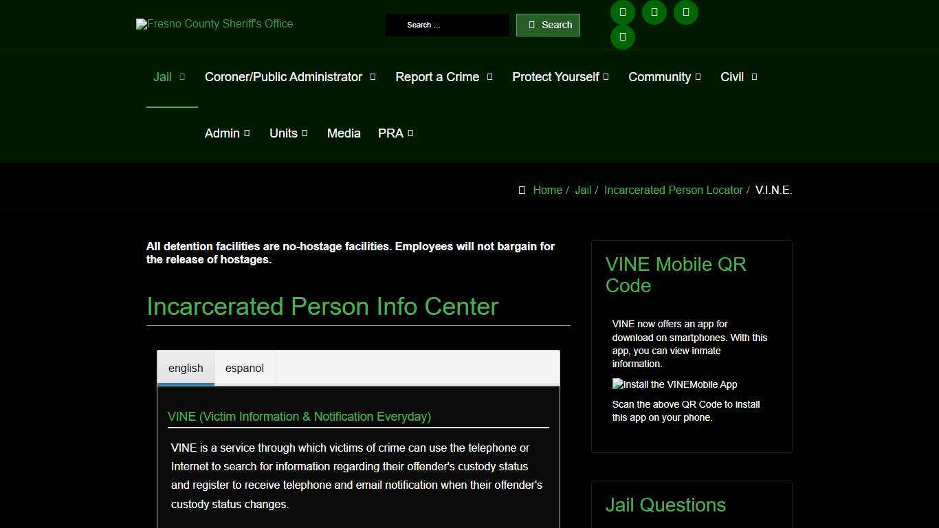 The Fresno County Sheriff-Coroner's Office - Incarcerated Person Info Center