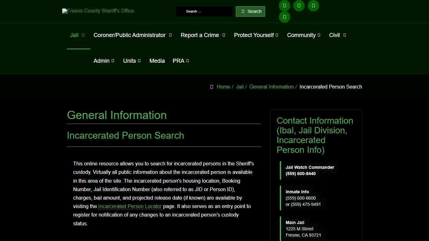 The Fresno County Sheriff-Coroner's Office - Incarcerated Person Search